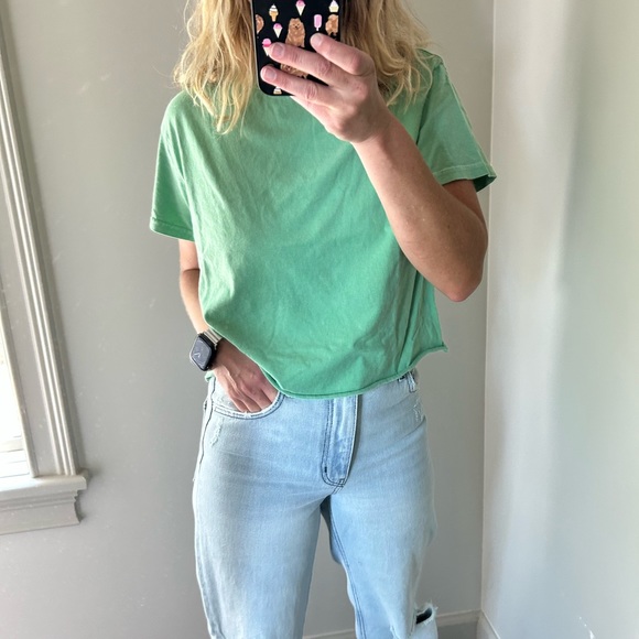 perfectwhitetee Tops - NWT Perfect White Tee Tori Cotton Raw Hem T-Shirt / Apple Mint / Cropped Tee